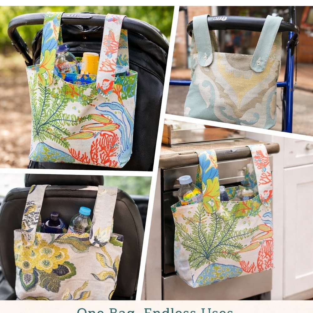 Floral Coastal Print Organizer Tote - Blue, Green, Coral